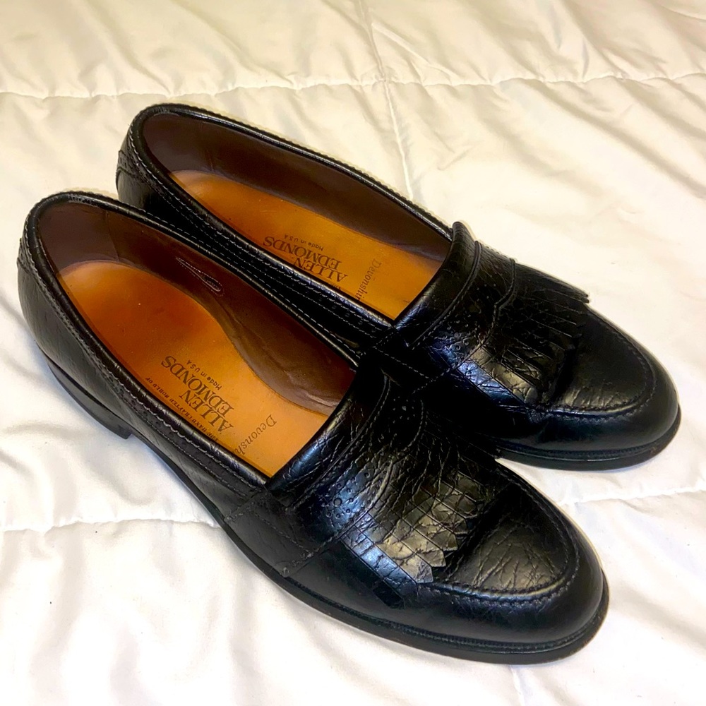 Allen Edmonds Black Leather Kiltie Penny Loafers